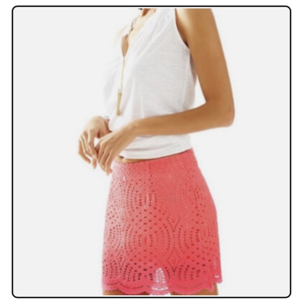 Lilly Pulitzer Alice Skort Vibrant Hot Coral Lace Overlay Scalloped Hem Size 4